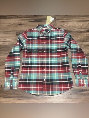Goodfellow & Co Red and Teal Plaid Button-Down Shirt